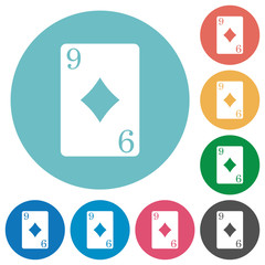Nine of diamonds card flat round icons