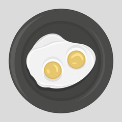 Fried eggs of two eggs on a plate icon of a flat style. cartoon kitchen breakfast. vector food elements isolated illustration