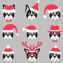 French bulldogs with Santa hats