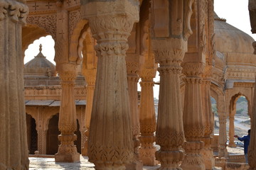 beautiful ancient cenotaphs of rawal kings in bada baagh jaisalmer rajasthan india