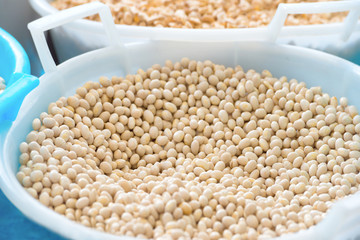 Haricot beans in a bowl at farm market