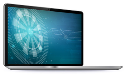 Laptop Computer Screen With Technology Wallpaper Vector Illustration isolated on white.
