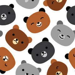 Naklejka premium Cute Bear Seamless Pattern, Cartoon Hand Drawn, Vector illustration
