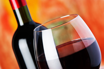 bottle and glass of red wine