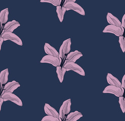 Vector Colorful Seamless Pattern with Drawn Lilies