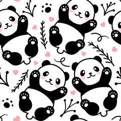 Fotobehang Cute Cartoon Panda Seamless Pattern Background, Vector illustration © Gabriel Onat