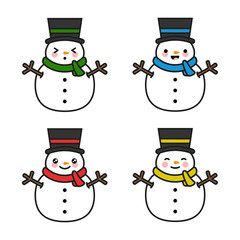 Cartoon Snowman Icon Set, Christmas Vector illustration