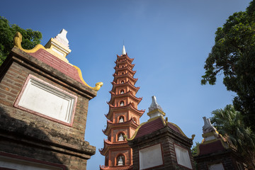 Old tower at Tran Quoc the oldest temple in Hanoi, Vietnam