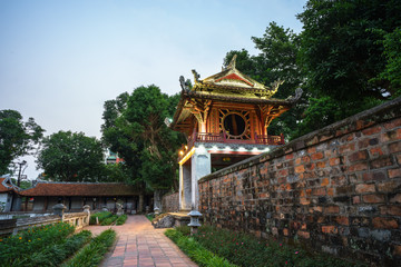 Khue Van Cac ( Stelae of Doctors ) in Temple of Literature ( Van Mieu ) at night. The temple hosts the 
