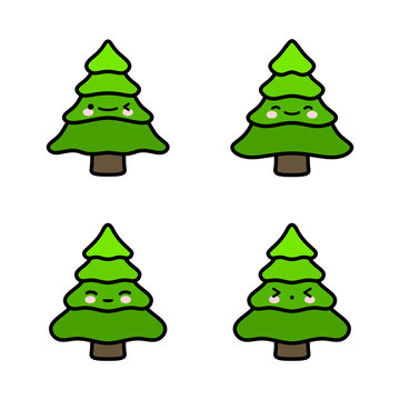 Cute Pine Tree Icon, Christmas Vector illustration