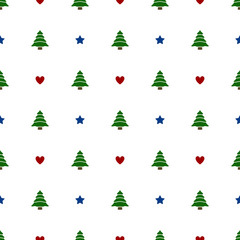 Christmas Tree Seamless Pattern, Cute Pine Tree Background, Vector illustration