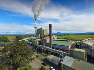 Aerial View of Sugar Mill in Tweed Valley, New South Wales with Tweed River in Background