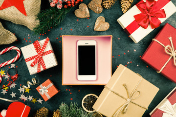 Christmas presents on dark background
