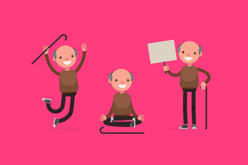 Elderly character set: Vector illustration of senior man in casual cloth.