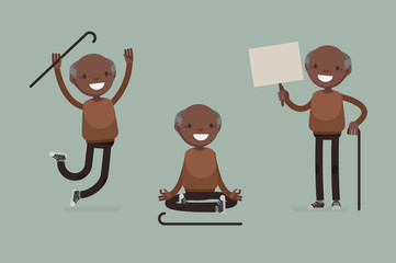 Elderly character set: Vector illustration of senior man in casual cloth.