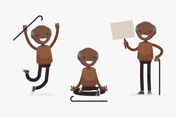 Elderly character set: Vector illustration of senior man in casual cloth.