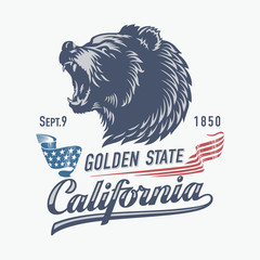 Медведь, стилизованная эмблема Калифорния, в синем цвете, иллюстрация