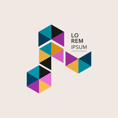 overlapping geometric hexagon shape elements multicolor design