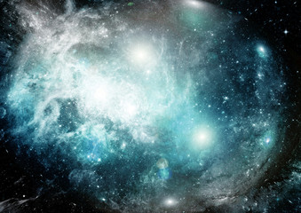 Stars, dust and gas nebula in a far galaxy