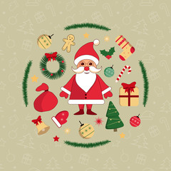 Christmas and New Year set.Christmas card with Santa Claus and Christmas element.