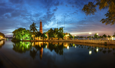 Fototapeta na wymiar Panorama view of Tran Quoc pagoda, the oldest temple in Hanoi, Vietnam