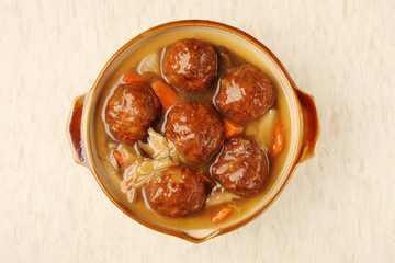 Braised pork balls in soy sauce   - Chinese  pork meatballs stewed with  cabbage.