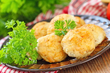 Chicken meatballs with rice and vegetables