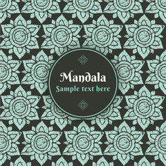 Fototapeta na wymiar Mandala pattern background decorative design. Oriental motif in grunge texture style template. Wedding invitations, postcards, flyers, covers…