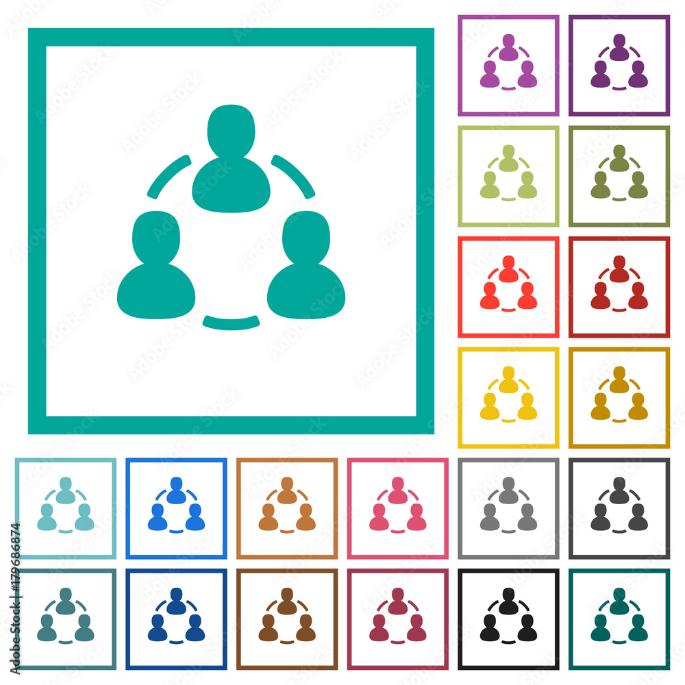 Poster online users flat color icons with quadrant frames