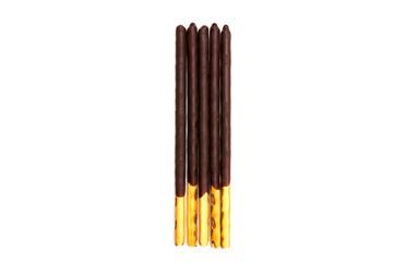 Chocolate Filled Biscuit Sticks on White Background