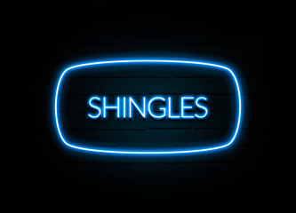 Shingles  - colorful Neon Sign on brickwall
