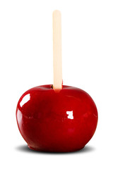 Toffee apple on white background. Maçã do amor
