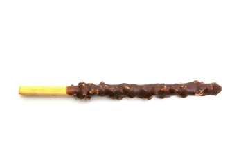 Chocolate Filled Biscuit Sticks on White Background