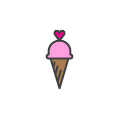 Ice cream with heart filled outline icon, line vector sign, linear colorful pictogram isolated on white. Love and valentine's day symbol, logo illustration. Pixel perfect vector graphics