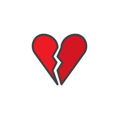 Broken heart filled outline icon, line vector sign, linear colorful pictogram isolated on white. End of love symbol, logo illustration. Pixel perfect vector graphics