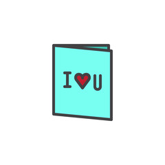 Greeting card with i love you text filled outline icon, line vector sign, linear colorful pictogram isolated on white. Valentine's Day symbol, logo illustration. Pixel perfect vector graphics