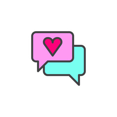 Speech bubble with heart filled outline icon, line vector sign, linear colorful pictogram isolated on white. Love chat message symbol, logo illustration. Pixel perfect vector graphics