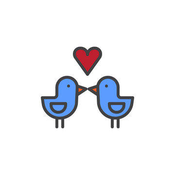 Love birds with heart filled outline icon, line vector sign, linear colorful pictogram isolated on white. Symbol, logo illustration. Pixel perfect vector graphics