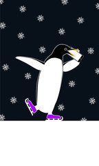 Pinguin mit Handy beim Schlittschuh laufen