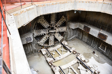 Tunnel boring machine in action during subway construction