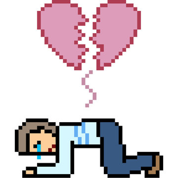 vector pixel art man broken heart