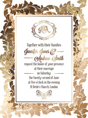 Vintage baroque style wedding invitation card template.