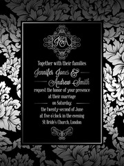 Vintage baroque style wedding invitation card template.