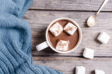 Fotobehang Chocolade Warme chocolademelk met marshmallow