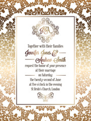 Vintage baroque style wedding invitation card template.