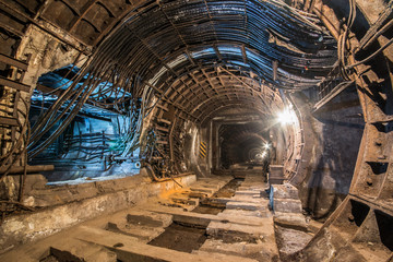 Fototapeta na wymiar Abandoned subway tunnel. Kiev, Ukraine. Kyiv, Ukraine
