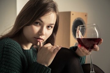 woman with wine