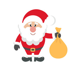 cartoon cute santa claus with a bag of gifts