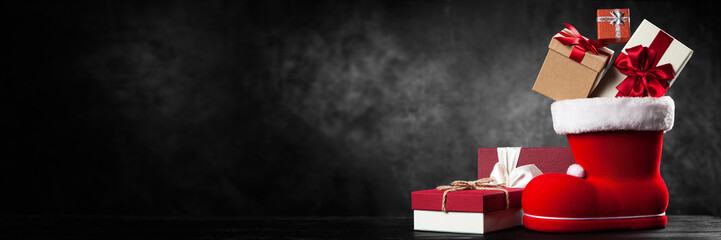 Santa's shoe on dark background