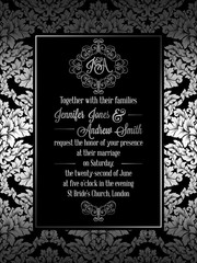 Vintage baroque style wedding invitation card template.